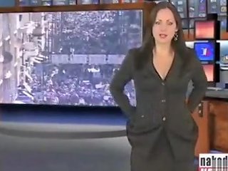 VoyeurHit Porno - Brunette Beauty Strips Nude During A News Broadcast